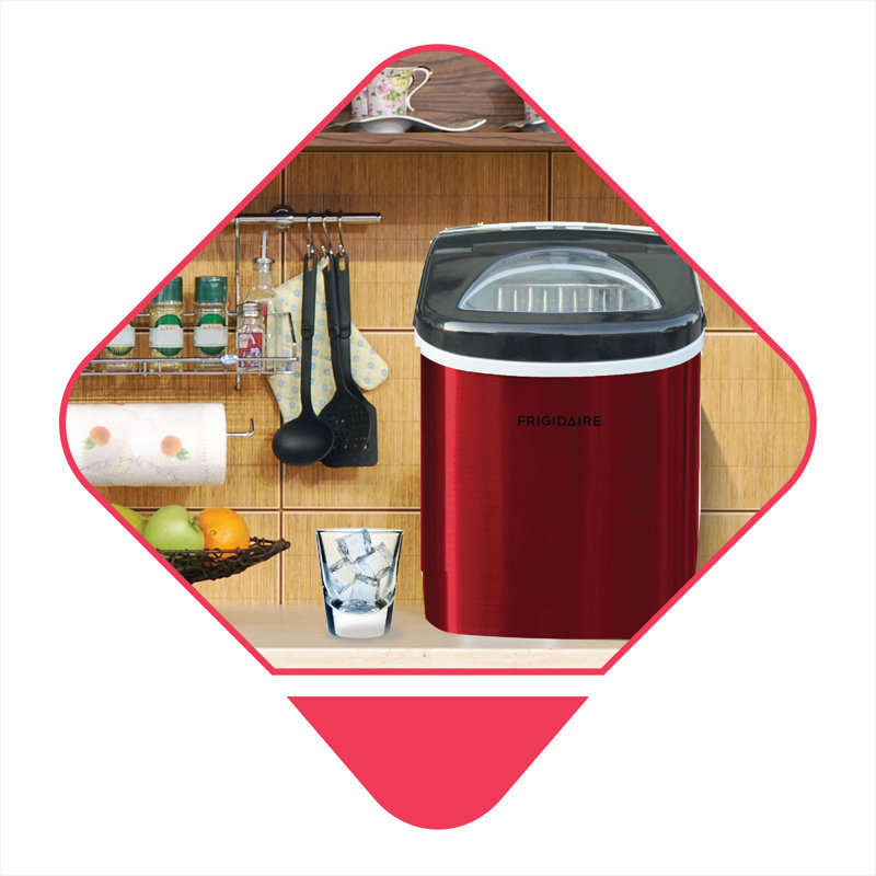Ice Maker with 26 lbs. Capacity Countertop Stainless Steel Ice Maker with Transparent Window, Red Stainless