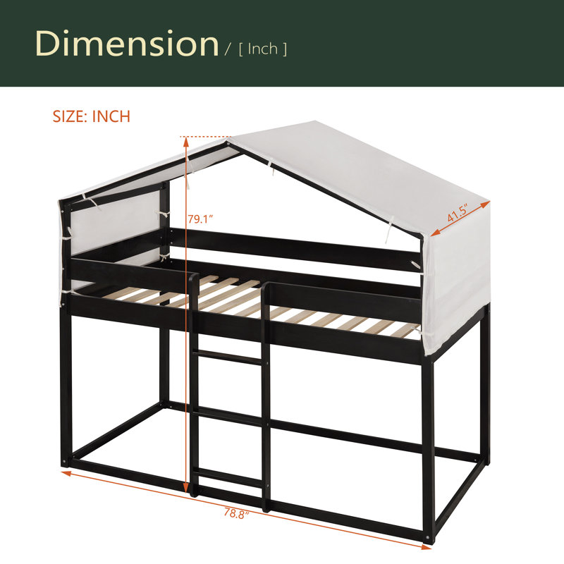 Lit simple superposé en bois avec tente, Espresso
