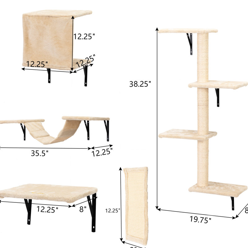 Agrégat mural pour chat 5 pièces - beige, avec tablettes, perchoirs et meubles inclus, Beige