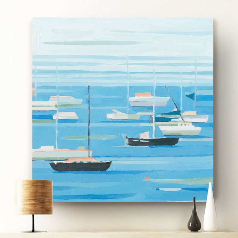 «Summer Regatta II», peinture sur toile, H 10 po x l 10 po x P 1,5 po, Toile tendue