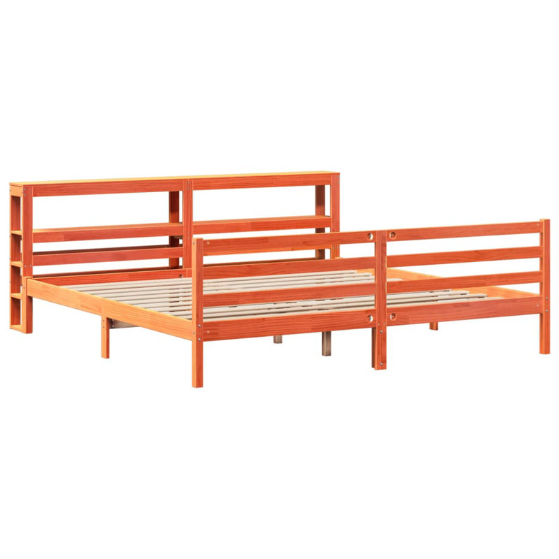 Terrie Solid Wood Bed Frame, 82cm H x 224.5cm W x 206cm D, Wax Brown