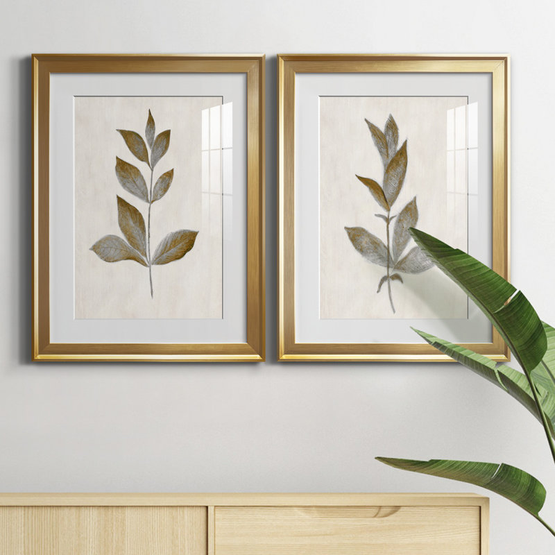 Bronze Leaf I - ensemble de 2 reproductions, Impression encadrée avec passe-partout, H 26,5 po x l 73 po, Doré