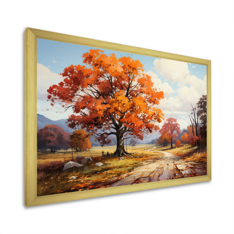 " Orange Maple Trees Autumn Symphony ", Gold Picture Framed, 12" H x 20" W