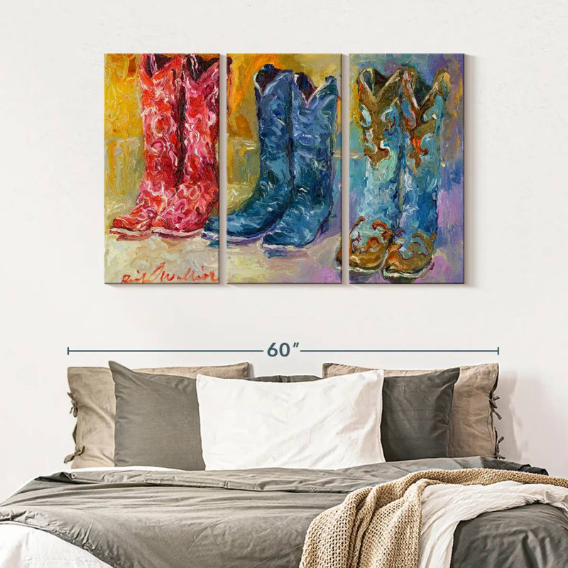 " Cowboy Boots " 3 Piece Art Set, 32" H x 50" W x 1.25" D