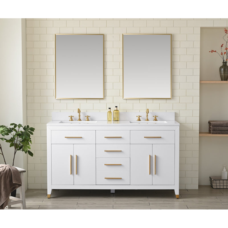 Maddison 60.25'' Free Standing Double Bathroom Vanity with Engineered Stone Top, White