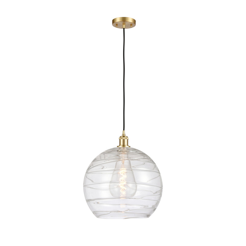 Luminaire suspendu en forme de globe à 1 lumière Hamida, Ampoule non incluse, Transparent, Or satiné