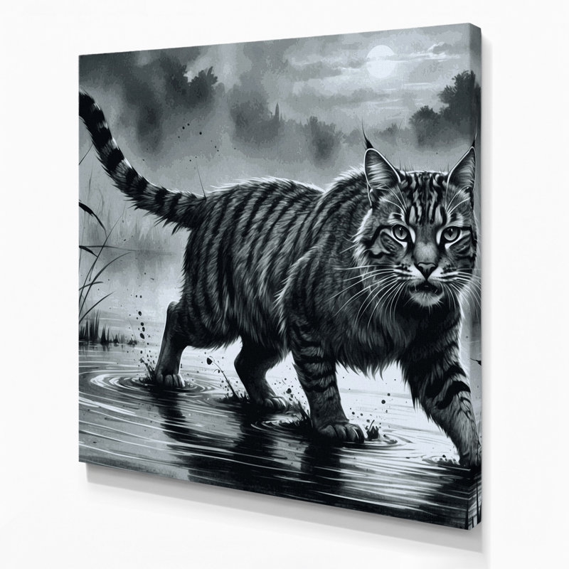 «Big Cats Fishing Cat», art mural sur toile noire, 32" H x 32" W
