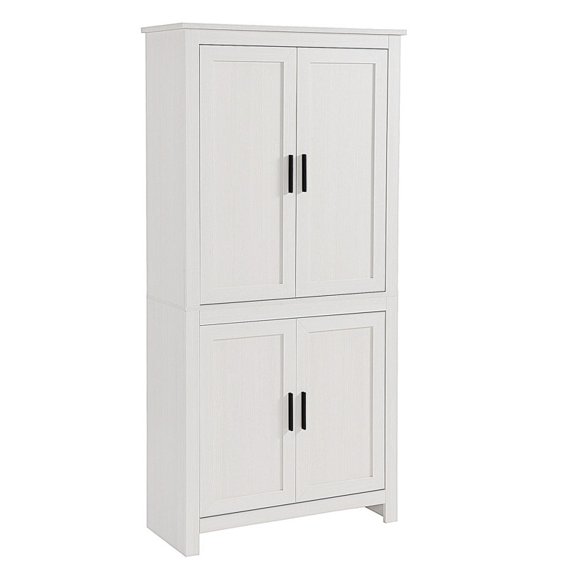 Armoire de rangement autoportante de 64 po à 4 portes avec 3 tablettes réglables, Blanc antique