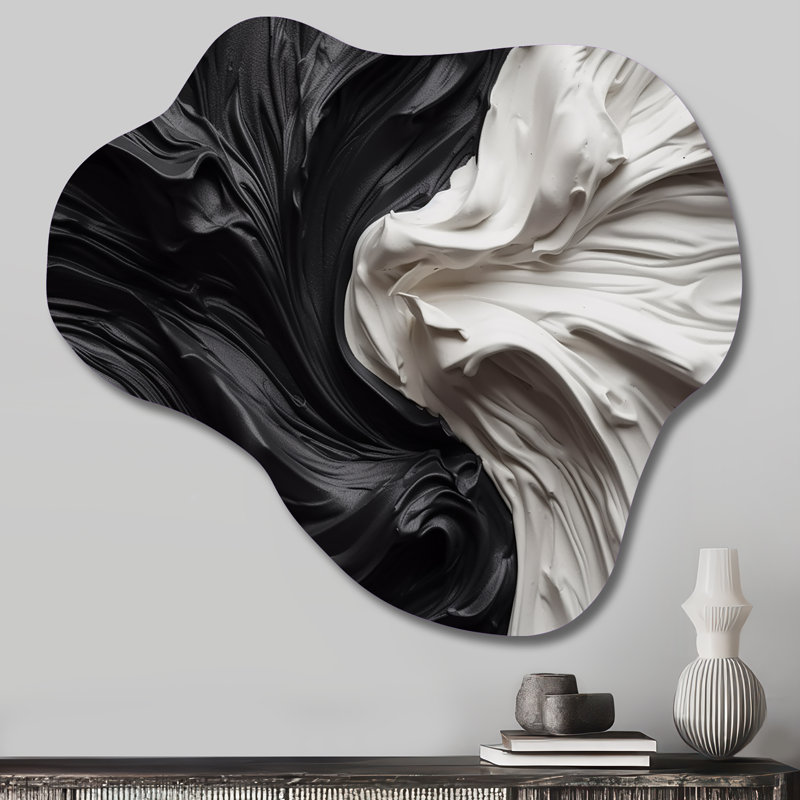 Black White Marbled Dreamscape V - Abstract Geometric Cloud Shape Irregular Metal Wall Decor, 28" H x 25" W