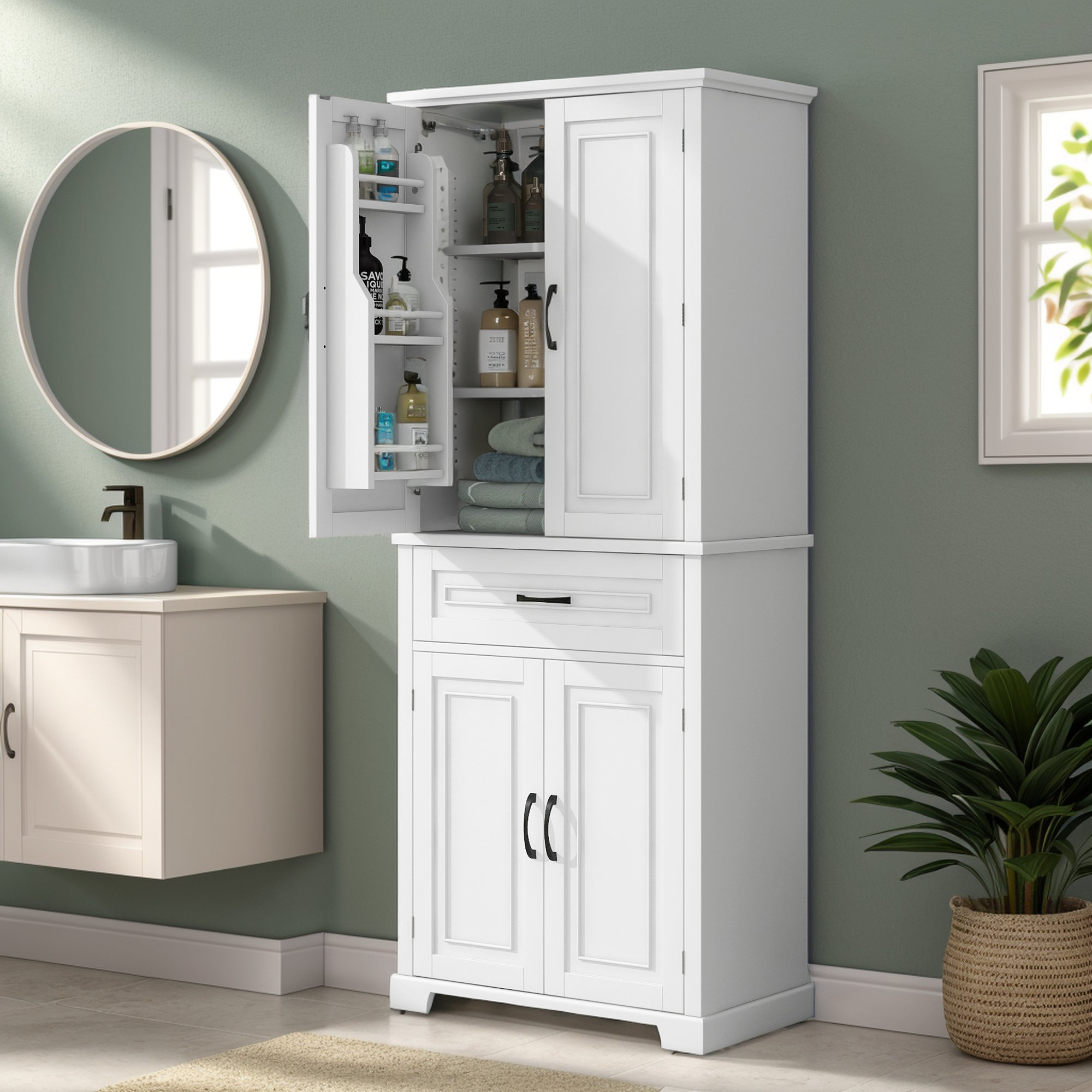 Wildon Home® Multiple Functional Bathroom Storage Cabinet with Doors and Drawer,Adjustable Shelf ...