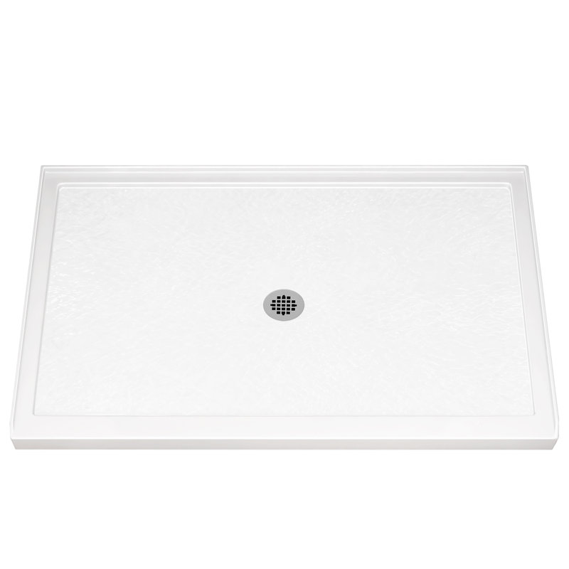 54" L x 36" W Single Threshold Shower Base with Centre Drain, Acrylic Shower Pan with Fibreglass Reinforced, Glossy White Shower Tray with Drain Assembly, Integrated 3-Sided Tile Flange Shower Base for 3-Wall Alcove Installation