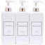Empty Shower Plastic Bottles with Pump - 27 oz Refillable Shampoo/Conditioner Dispenser Set | Modern Gold Design for Bathroom Lotion, Body Wash | White & Silver 3-Pack