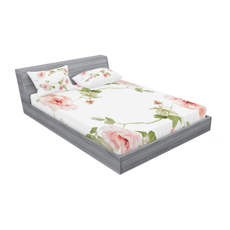 Microfiber Floral Sheet Set, Queen Sheet Set with Fitted Sheet, Romantic Rose Flowers