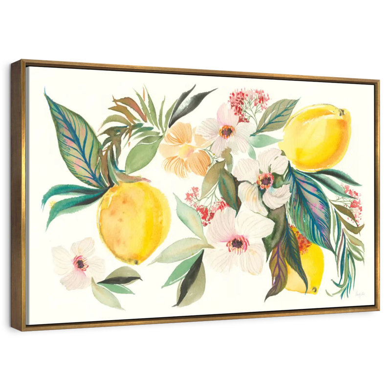 Agrumes d'été I, 46 po x 31 po, Cadre flottant doré