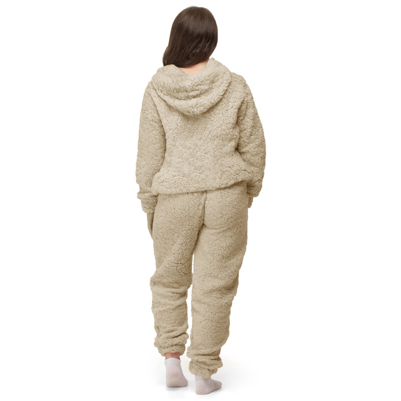 Glenham Fleece Ankle Bathrobe with Hood, Beige, 63" W x 65" L