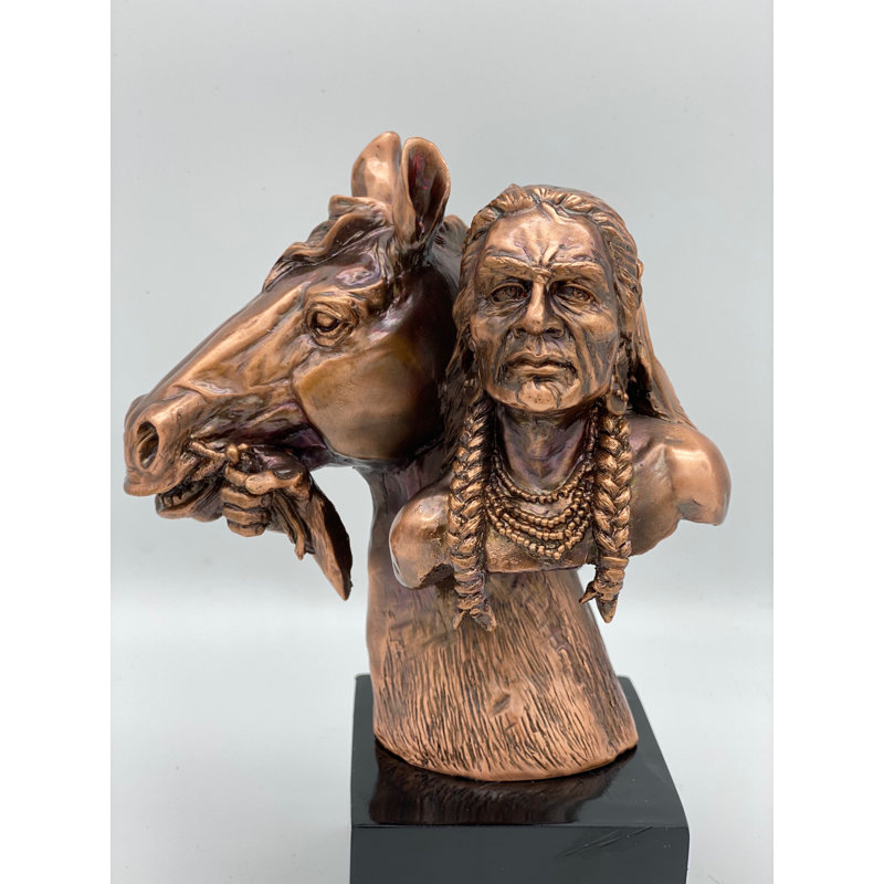 Native American with Horse Bust on Pedestal