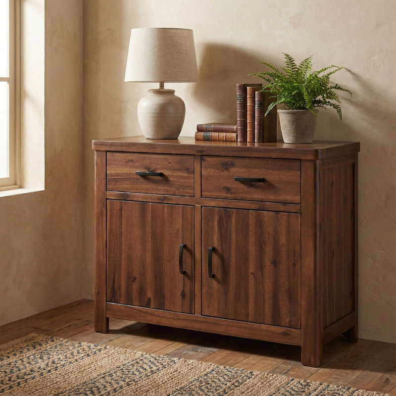 Oruada 105 Cm Wide 2 Drawer Acacia Solid Wood Sideboard, Dark Brown
