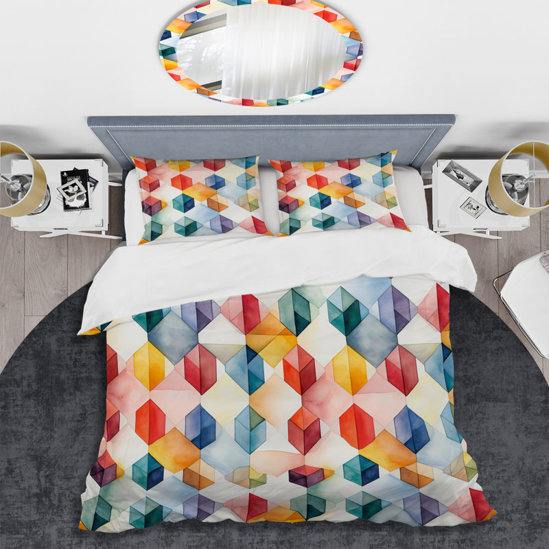 Watercolor Pastel Color Cubic Geometric - Ensemble de housse de couette géométrique