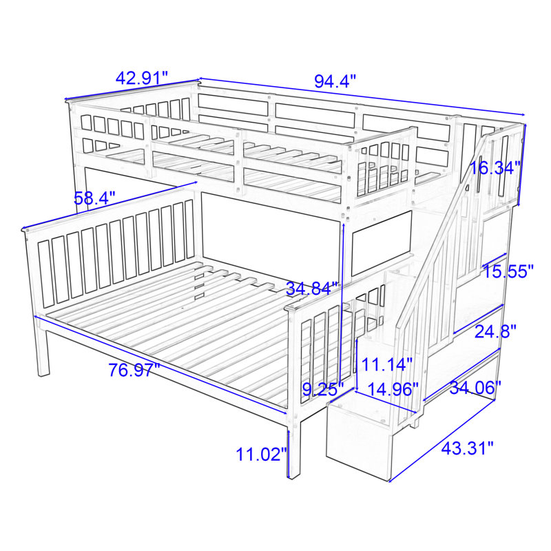 Rasime Twin Over Full Wood Bunk Bed with 3 Shelves, Espresso