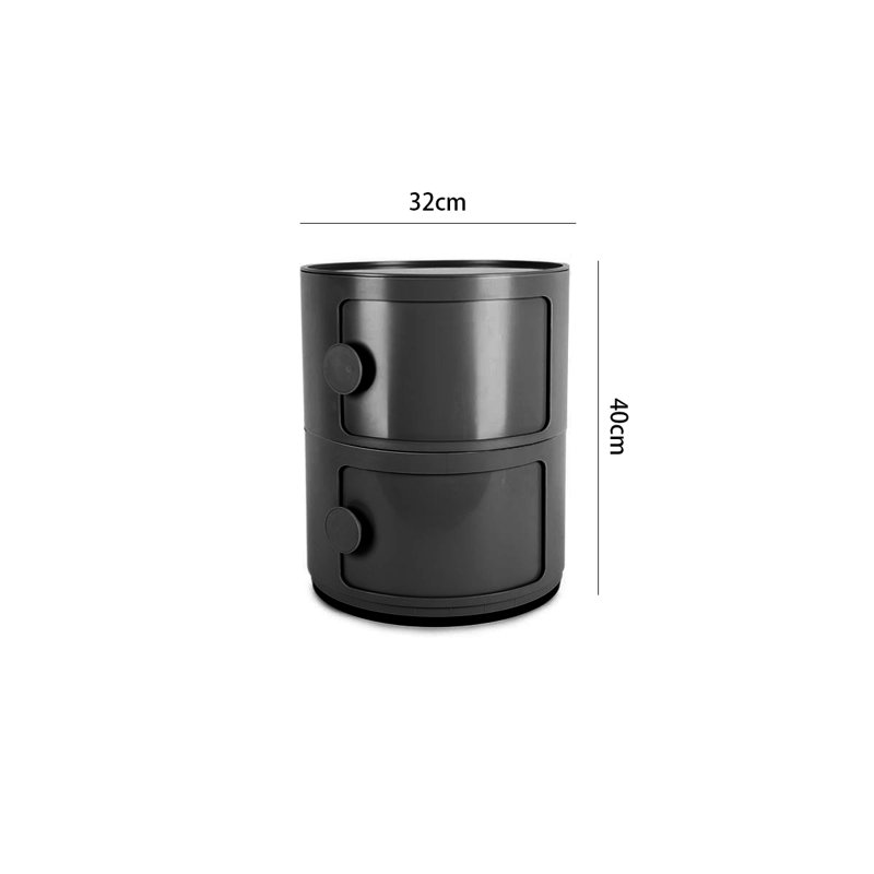 2-Shelf Round with Handles Side Table with Storage, Black