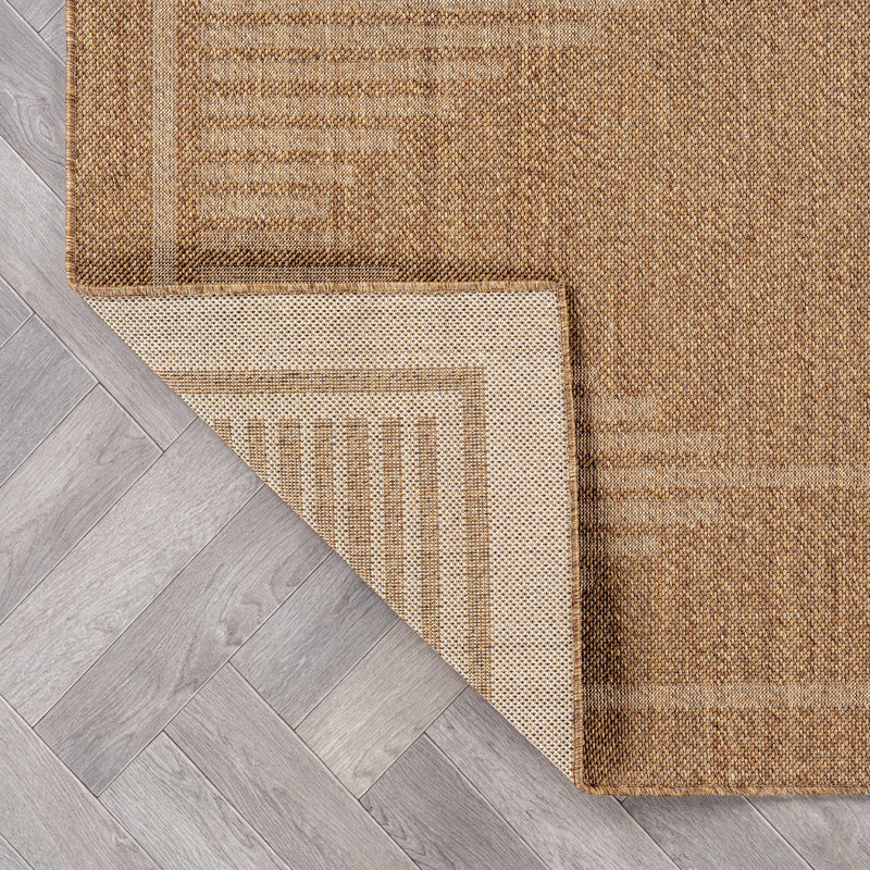 Geometric Sand/Natural Easy-Care Jute-Style Indoor/Outdoor Flat Woven Area Rug, Runner 2'3" x 8', Sand