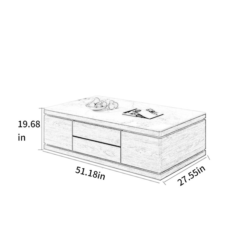 Table basse en travertin au design élégant, H 19,68 po x L 51,18 po x l 27,55 po, Blanc