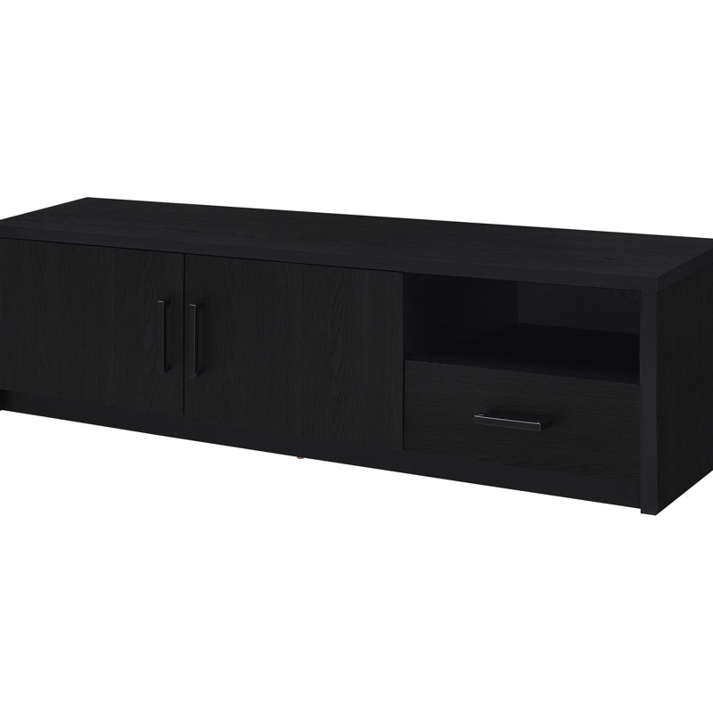 Console moderne avec téléviseur en bois noir de 70 pouces, 2 portes et un tiroir pour une configuration de salon contemporaine