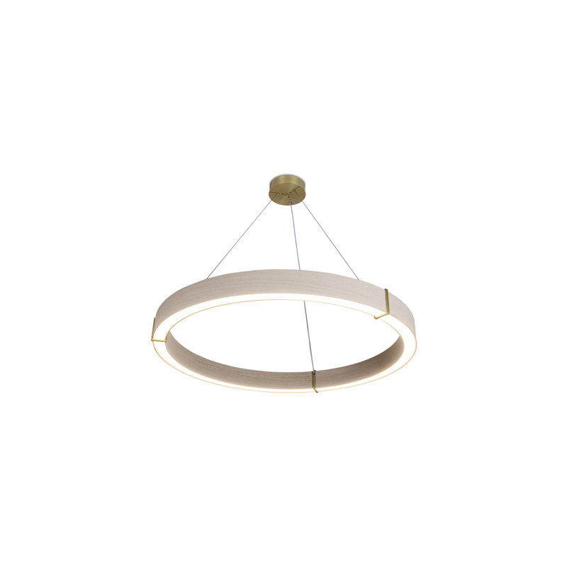 Luminaire suspendu à DEL 60 po Redeo, Laiton brossé, 2700 K, Chêne blanc délavé