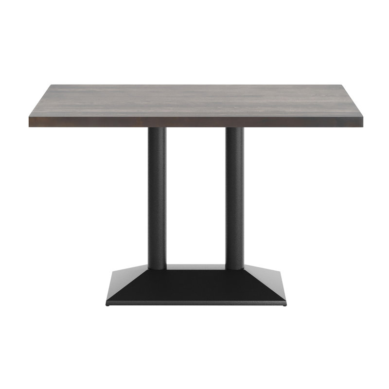 48"L x 30"W Solid Wood Tabletop w/ 27" x 15" Two-Column Dining Height Table Base, Dark Brown Wood, Black