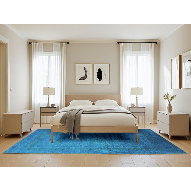 Tapis bleu tissé à la machine / tissé à la machine, Rectangle de 5 pi x 8 pi