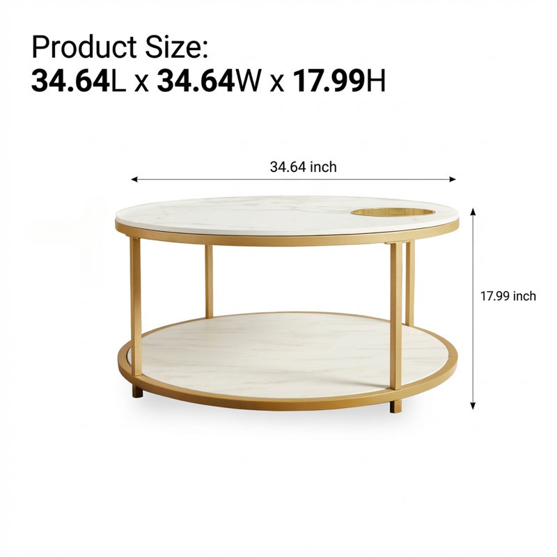 Table basse moderne à deux niveaux avec tablettes et plateaux de rangement
