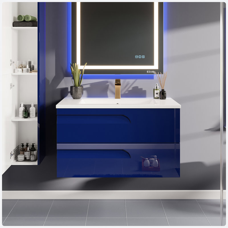 Ensemble de meuble-lavabo simple 39 po Alberthe, Bleu