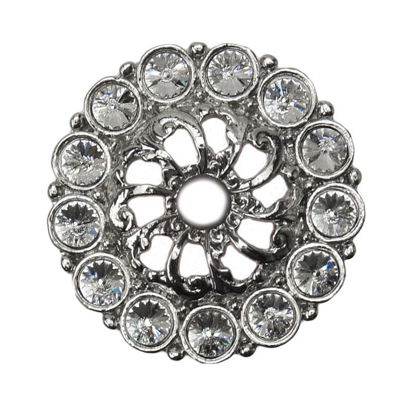 Écusson moyen en cachemire avec 13 rivaux cristaux Swarovski transparents en calice, Chrome chrome