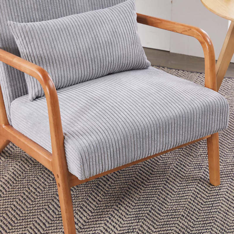 Chaise de lecture rembourrée avec structure en bois massif, Gris clair, Brun