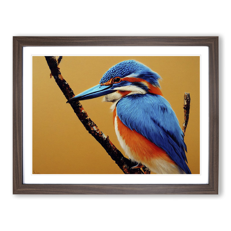 Blessed Kingfisher Bird - Single Picture Frame Print, Walnut, 46cm H x 64cm W x 2cm D