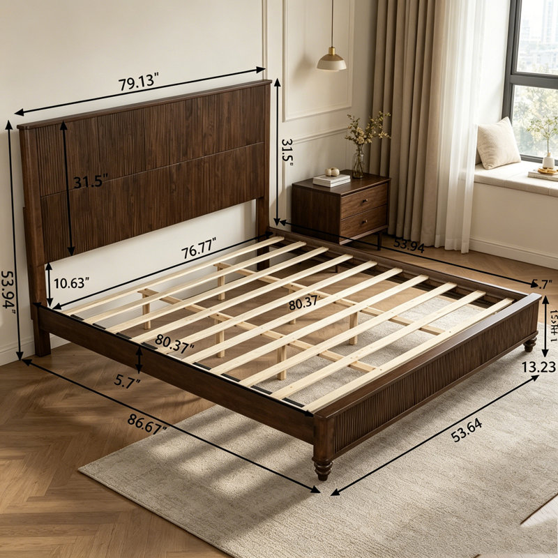Ensemble de chambre à coucher 3 pièces avec très grand lit et 2 tables de chevet, Walnut, King