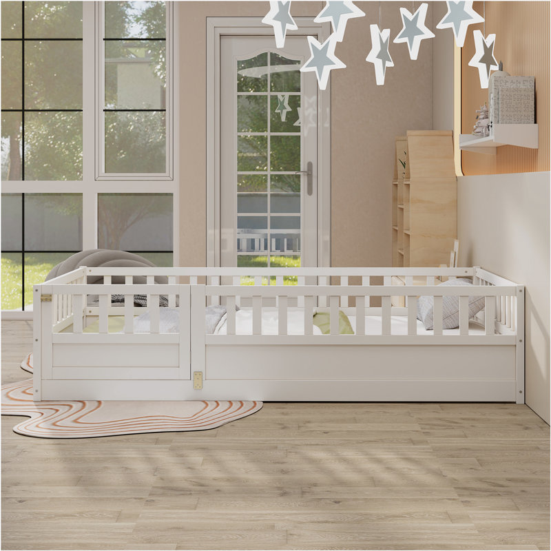 Etian Floor bed, integral construction with super high security barrier, door, children's floor bed frame, Montessori children's floor bed
