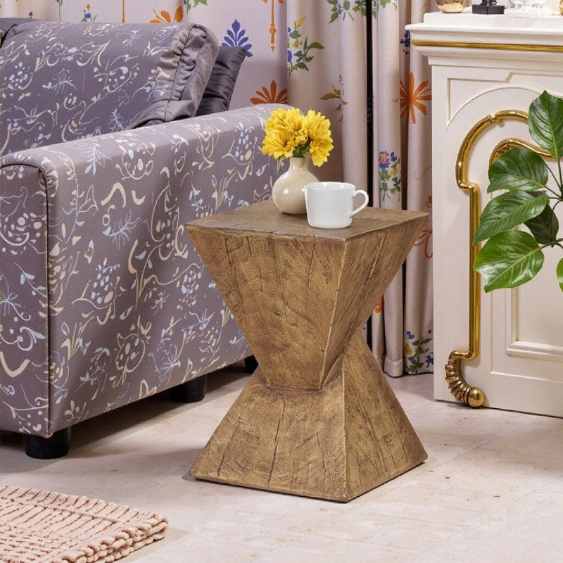 Table de bout sculptée d'une hauteur de 18 po pour le bureau de la chambre à coucher - Table d'appoint minimaliste fabriquée à la main avec texture semblable au bois