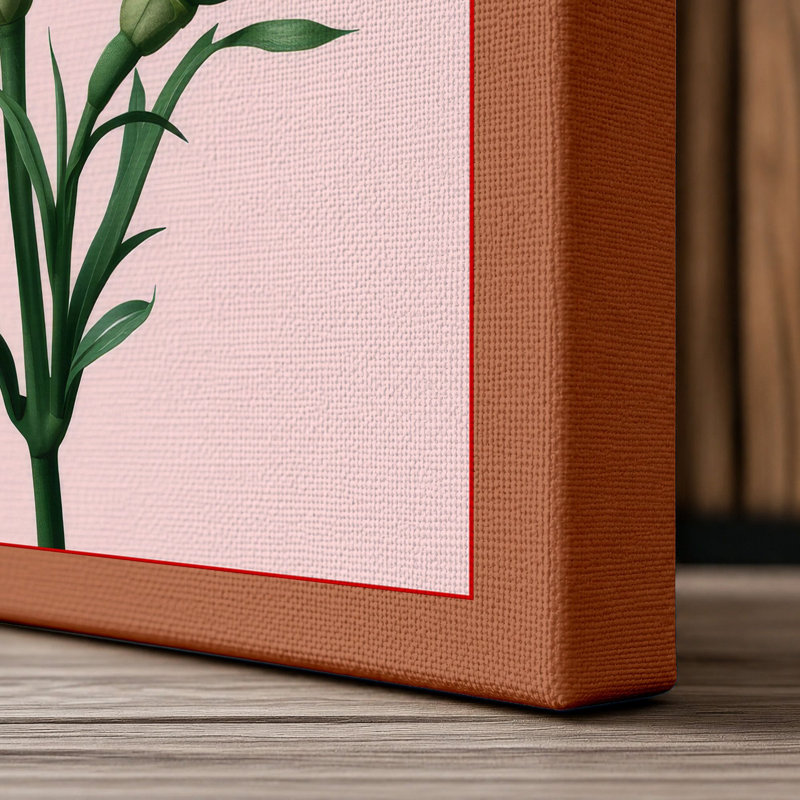 Pink Carnation Botanical - Wrapped Canvas, 36x24 - 91.4 x 61.0 cm, Terracotta Border