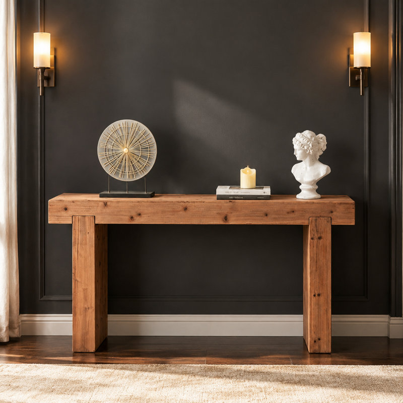 Solid Wood Console Table Narrow Rectangular Accent Table with Rustic Farmhouse Style, Minimalist Lines, Spacious Top, and Versatile Storage Display