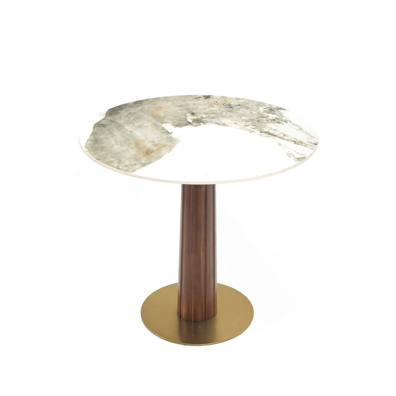 Table de salle à manger ronde moderne, table en pierre frittée de 33,5 po avec pieds et base en bois, table de cuisine pour 2 personnes pour petit espace, capacité de poids de 150 lb (seulement la table de Négociation)