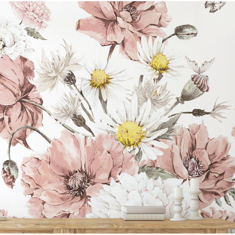 Panneau de papier peint auto-adhésif Meadow, Rose, L 96 po x l 96 po