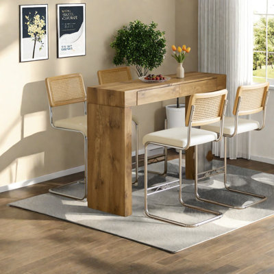 Ensemble de table de salle à manger moderne avec rangement, texture en bois aggloméré, idéal pour les cafés