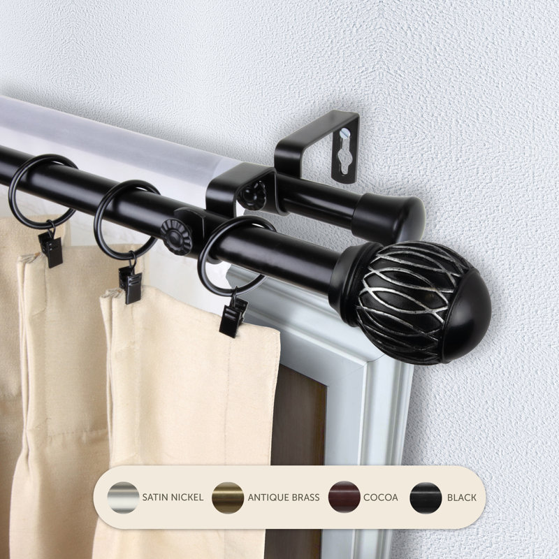 Tringle à rideaux double Doughman de 3/4 po de diamètre, Noir, 66" – 120"