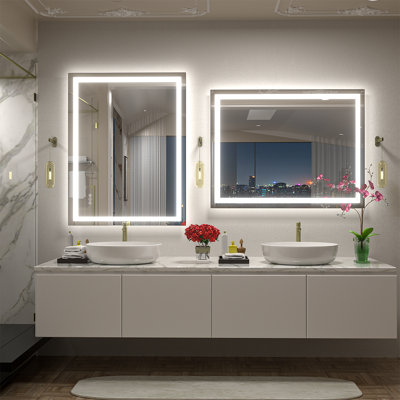 Miroir de salle de bain Buco Wayfair Basics® certifié UL en verre trempé anti-buée avec garantie de 3 ans