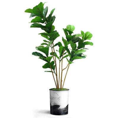 Artificial Tree in Modern Planter Ficus Lyrata Silk Plants Outdoor Faux Tree