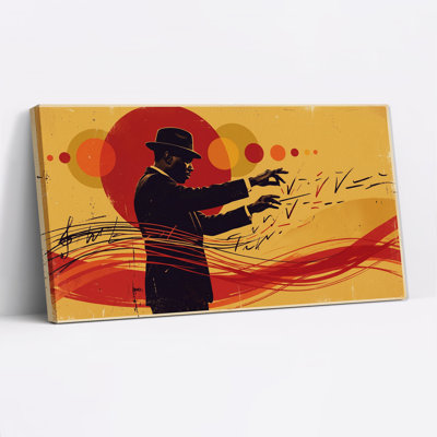 Man in Fedora Conducting Music with Red Circles Canvas Wall Art