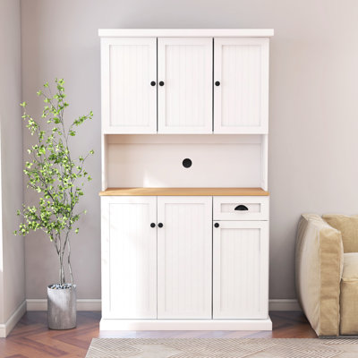 71" Kitchen Pantry Storage With Adjustable Shelves, Freestanding For Small Appliances, 6 Doors And 1 Drawer - White White, Shelves Microwave Space