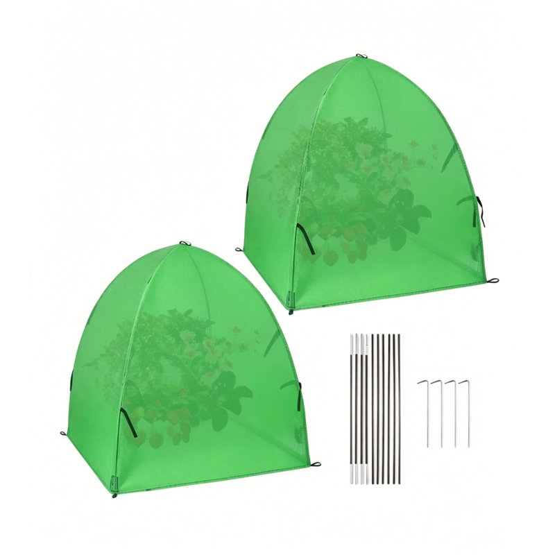 2-Pack Plant Frost Cover with Frame, 28x28x30 Inch Self-Standing Winter Frost Blankets for Outdoor Plants, Cold Weather Shrub Cloth, Green