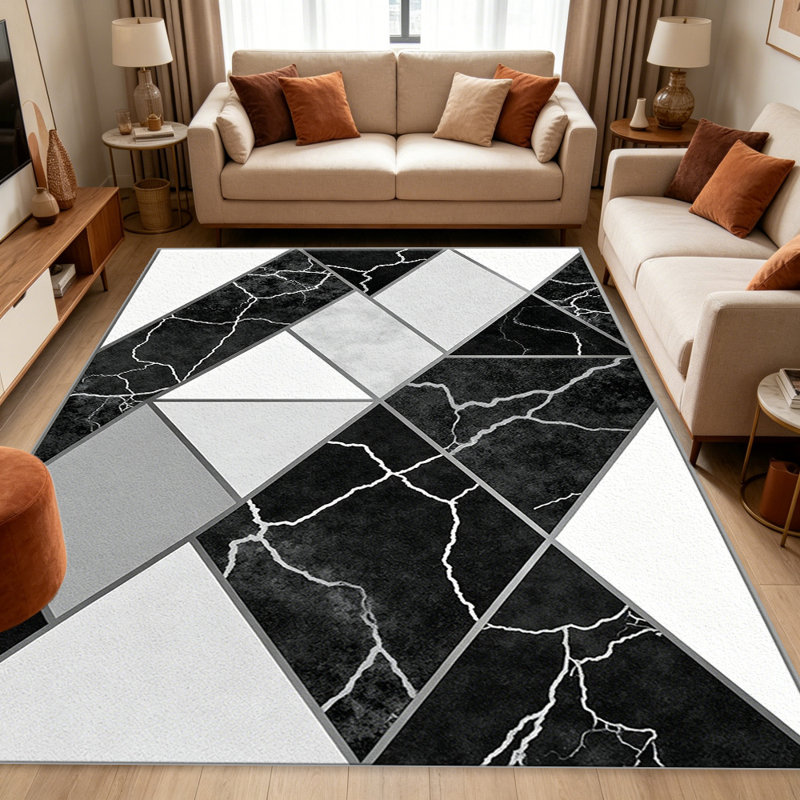 Marble Geometric Grey carpet-easy to clean, machine-washable, soft and comfortable; suitable for door mats, kitchens, living rooms, bedrooms, corridors, and laundry areas. Easy to clean, durable carpet for home decoration.